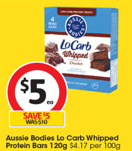 Aussie Bodies Lo Carb Whipped Protein Bars 120g offer at Coles