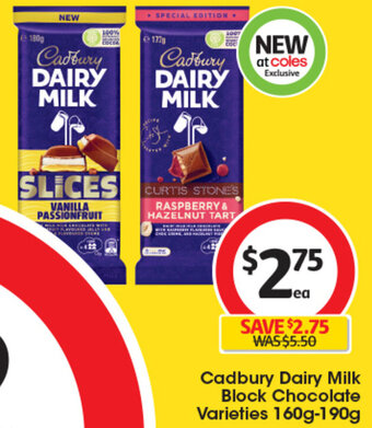 Coles Cadbury Dairy Milk Block Chocolate Varieties 160g-190g offer