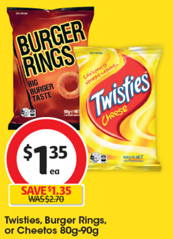 Coles Twisties, Burger Rings, or Cheetos 80g-90g offer