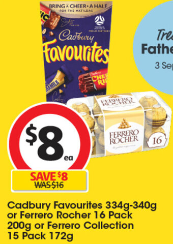 Coles Cadbury Favourites 334g-340g or Ferrero Rocher 16 Pack 200g or Ferrero Collection 15 Pack 172g offer