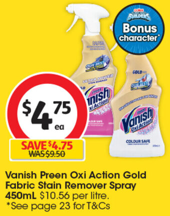 Coles Vanish Preen Oxi Action Gold Fabric Stain Remover Spray 450mL offer