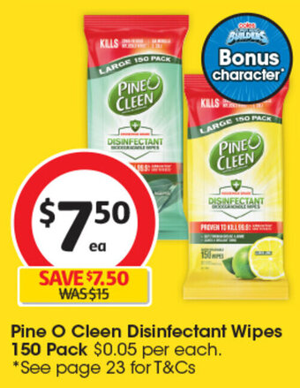 Coles Pine O Cleen Disinfectant Wipes 150 Pack offer