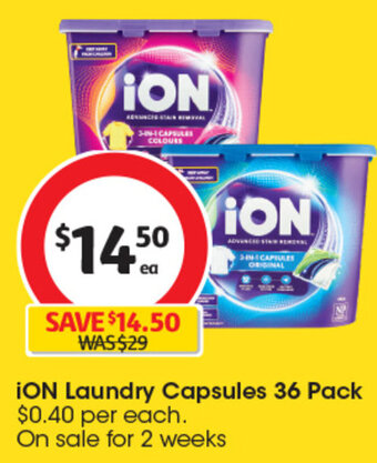 Coles ION Laundry Capsules 36 Pack offer