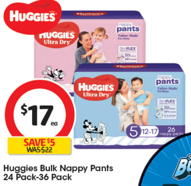Huggies Bulk Nappy Pants 24 Pack36 Pack offer at Coles