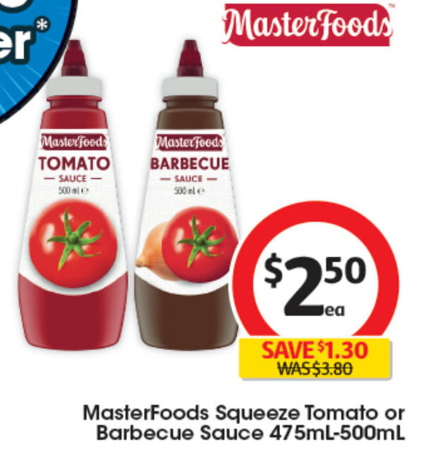 MasterFoods Squeeze Tomato or Barbecue Sauce 475mL500mL offer at Coles