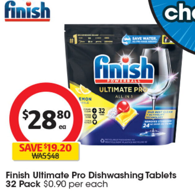 Finish Ultimate Pro Dishwashing Tablets 32 Pack offer at Coles