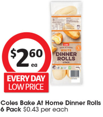 Coles Bake At Home Dinner Rolls 6 Pack