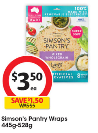 Coles Simson's Pantry Wraps 445g-528g offer