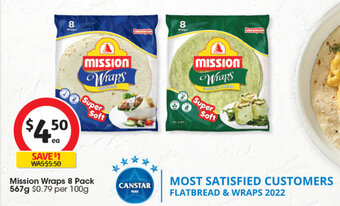 Coles Mission Wraps 8 Pack 567g offer