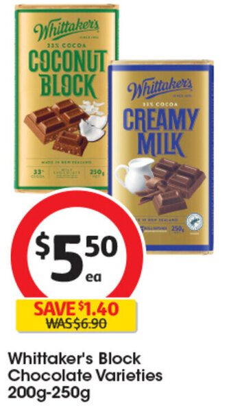Coles Whittaker's Block Chocolate Varieties 200g-250g offer