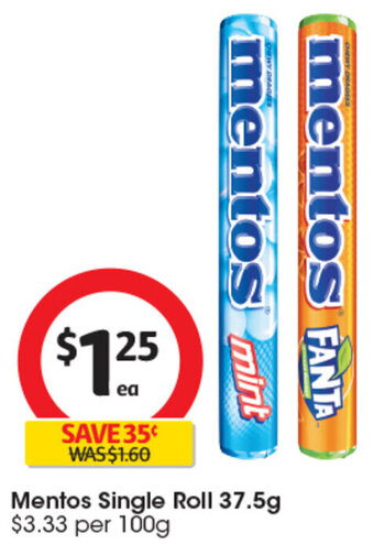 Coles Mentos Single Roll 37.5g offer