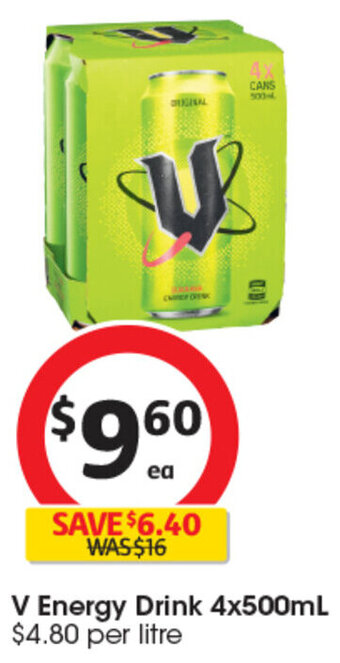 Coles V Energy Drink 4x500mL offer