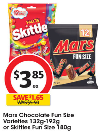 Coles Mars Chocolate Fun Size Varieties 132g-192g or Skittles Fun Size 180g offer