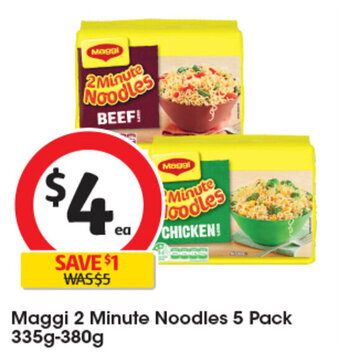 Coles Maggi 2 Minute Noodles 5 Pack 335g-380g offer