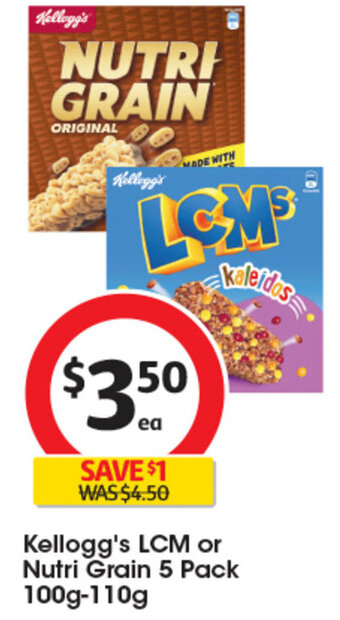 Coles Kellogg's LCM or Nutri Grain 5 Pack 100g-110g offer