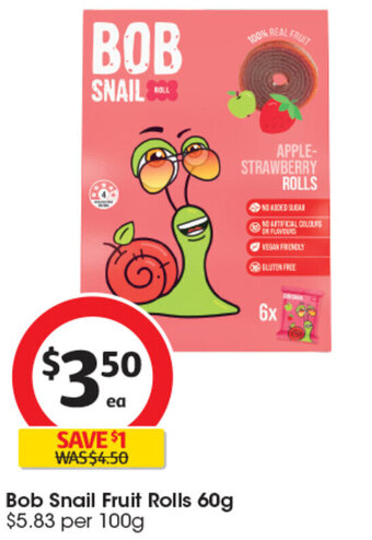 Coles Bob Snail Fruit Rolls 60g offer