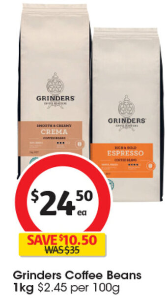 Coles Grinders Coffee Beans 1kg offer