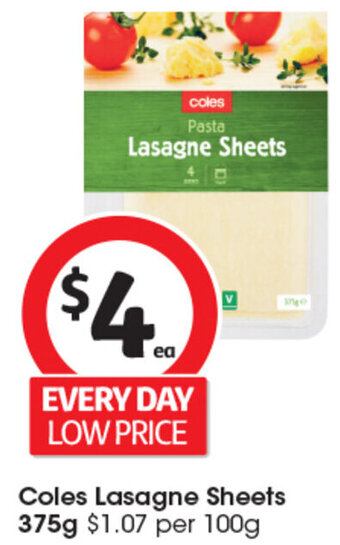 Coles Coles Lasagne Sheets 375g offer