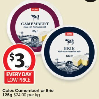 Coles Coles Camembert or Brie 125g offer