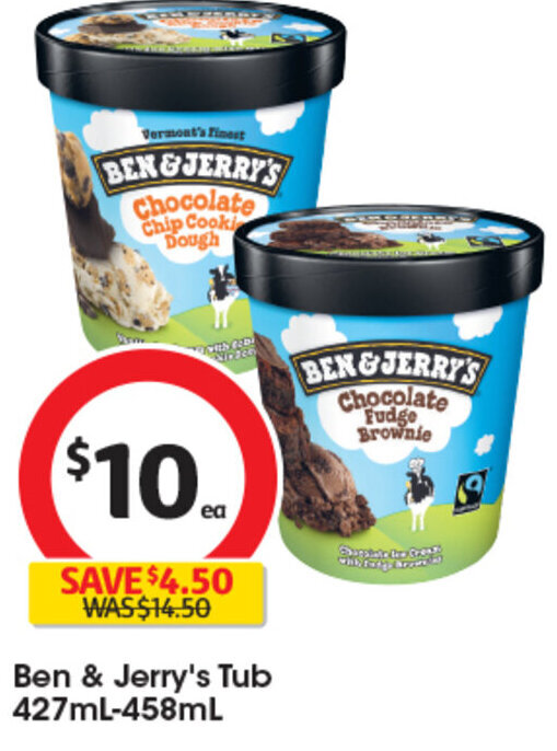 Ben & Jerry's Tub 427mL458mL offer at Coles