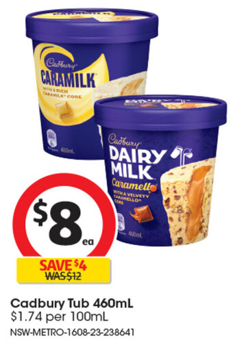 Coles Cadbury Tub 460mL offer