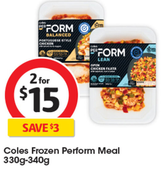 Coles Frozen Perform Meal 330g340g offer at Coles