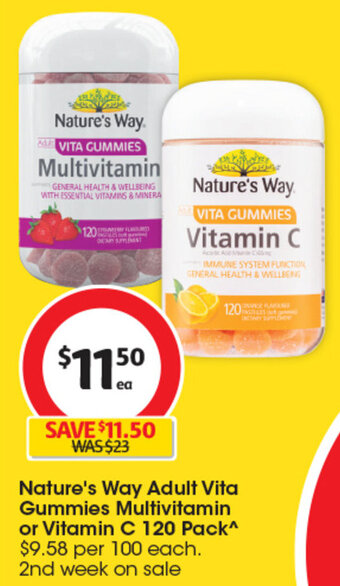Coles Nature's Way Adult Vita Gummies Multivitamin or Vitamin C 120 Pack^ offer
