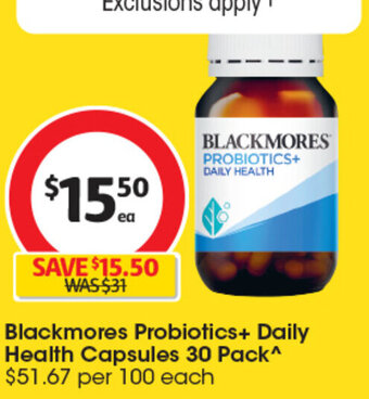 Coles Blackmores Probiotics+ Daily Health Capsules 30 Pack^ offer