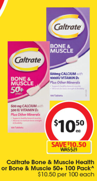 Coles Caltrate Bone & Muscle Health or Bone & Muscle 50+ 100 Pack^ offer
