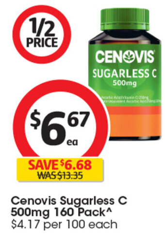 Coles Cenovis Sugarless C 500mg 160 Pack^ offer