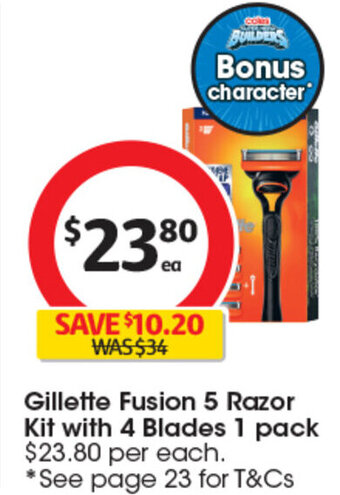 Coles Gillette Fusion 5 Razor Kit with 4 Blades 1 pack offer