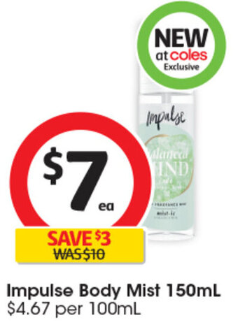 Coles Impulse Body Mist 150mL offer