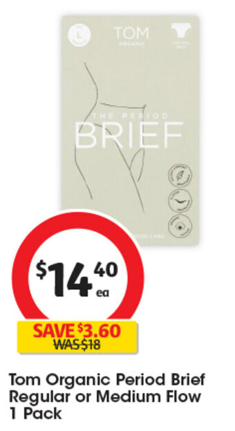 Coles Tom Organic Period Brief Regular or Medium Flow 1 Pack offer