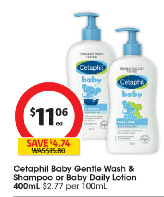 Cetaphil Baby Gentle Wash & Shampoo or Baby Daily Lotion 400mL offer at