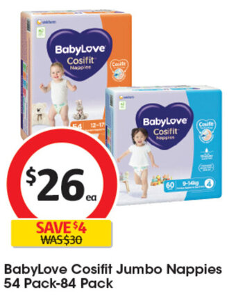 Coles BabyLove Cosifit Jumbo Nappies 54 Pack-84 Pack offer
