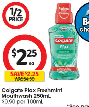 Coles Colgate Plax Freshmint Mouthwash 250mL offer