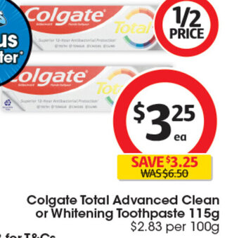 Coles Colgate Total Advanced Clean or Whitening Toothpaste 115g offer