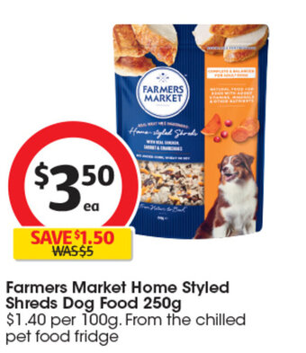 Coles Farmers Market Home Styled Shreds Dog Food 250g offer