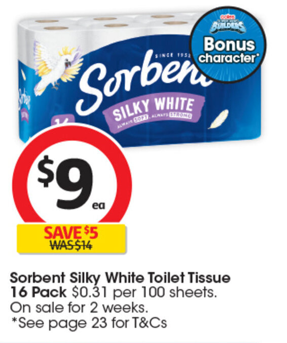 Sorbent Silky White Toilet Tissue 16 Pack offer at Coles