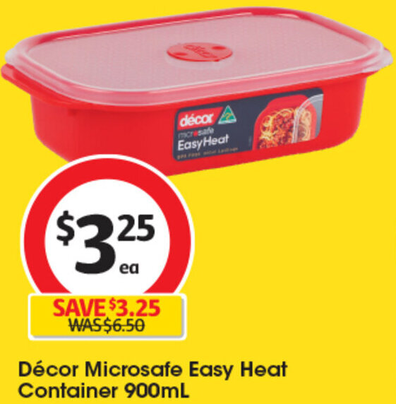 Décor Microsafe Easy Heat Container 900mL offer at Coles