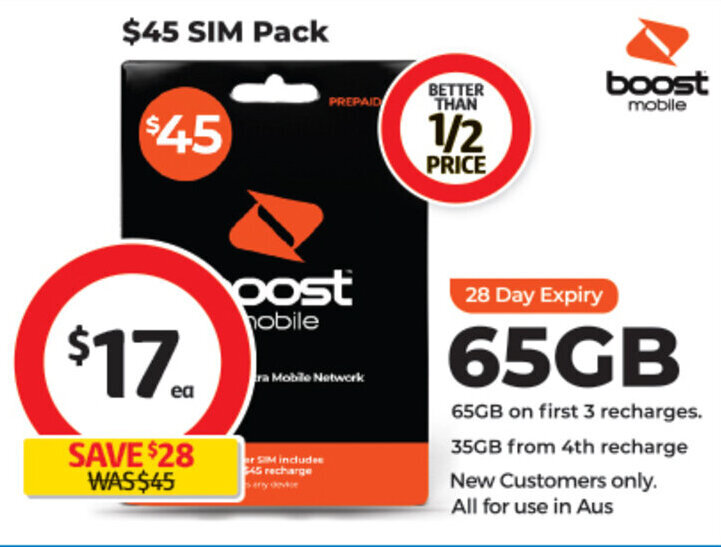 boost mobile 65GB offer at Coles