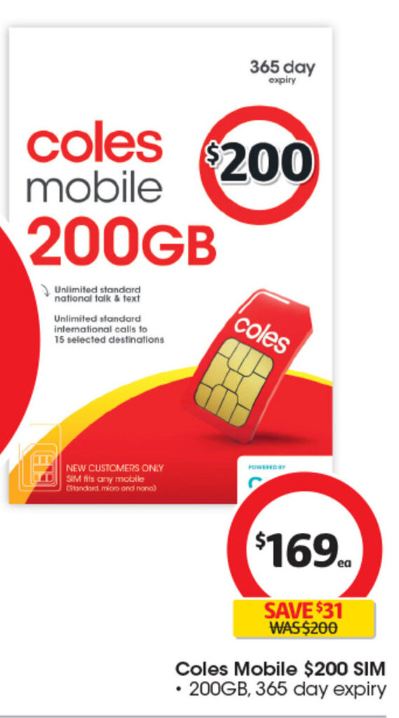 Coles Mobile SIM • 200GB, 365 day expiry offer at Coles
