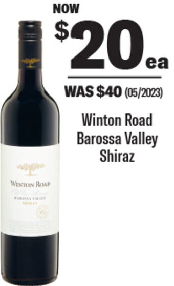 Coles Winton Road Barossa Valley Shiraz offer