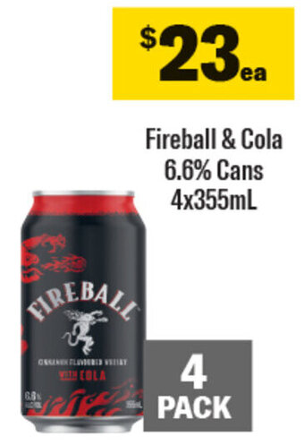 Coles Fireball & Cola 6.6% Cans 4x355mL offer