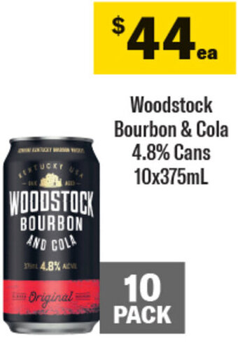 Coles Woodstock Bourbon & Cola 4.8% Cans 10x375mL offer