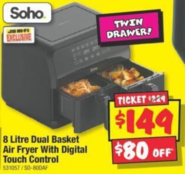 8 Litre Dual Basket Air Fryer With Digital Touch Control offer at JB HiFi