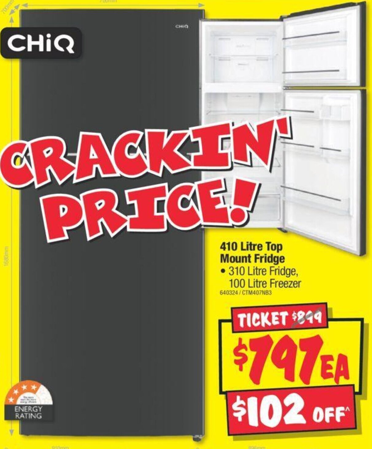 410 Litre Top Mount Fridge • 310 Litre Fridge, 100 Litre Freezer 640324