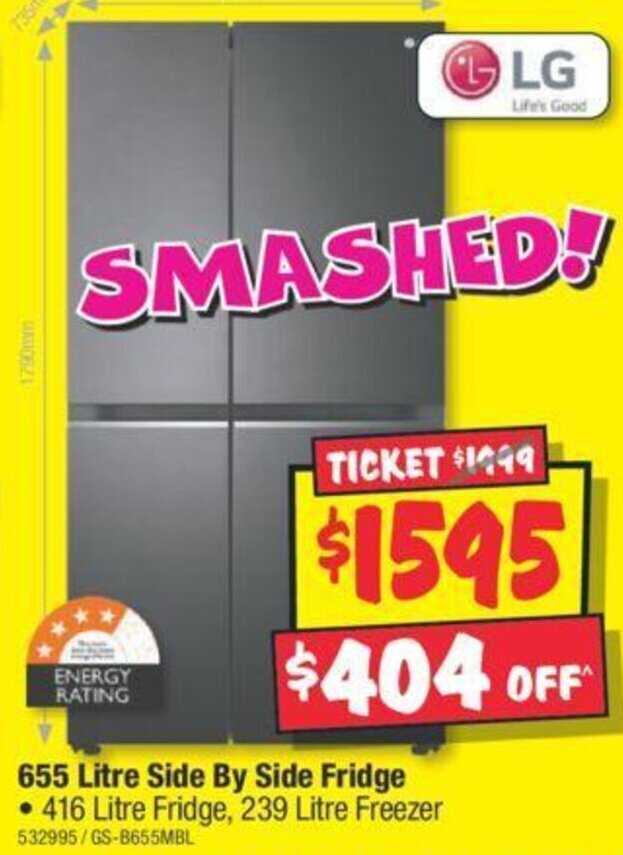 655 Litre Side By Side Fridge • 416 Litre Fridge, 239 Litre Freezer