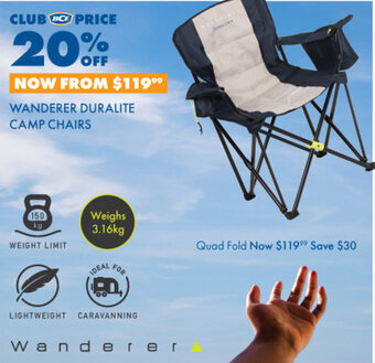 BCF WANDERER DURALITE CAMP CHAIRS offer