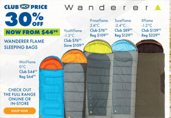 BCF WANDERER FLAME SLEEPING BAGS offer